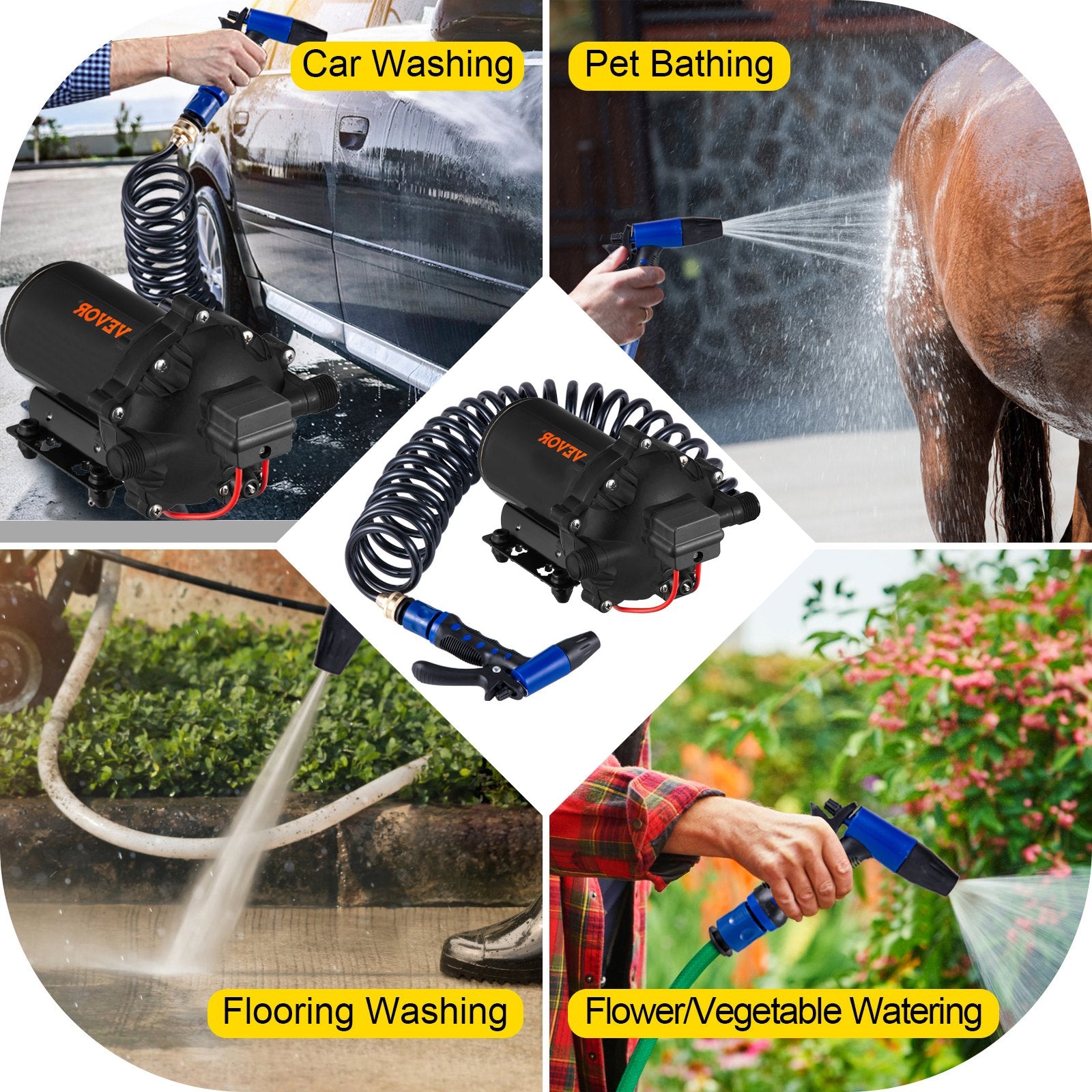RV Water Pump 5.3 GPM 5.5 Gallons Per Minute 12V Water Pump Automatic 70 PSI Diaphragm Pump with 25 Foot V952-12VDCSFWP1-JBCXB1V0