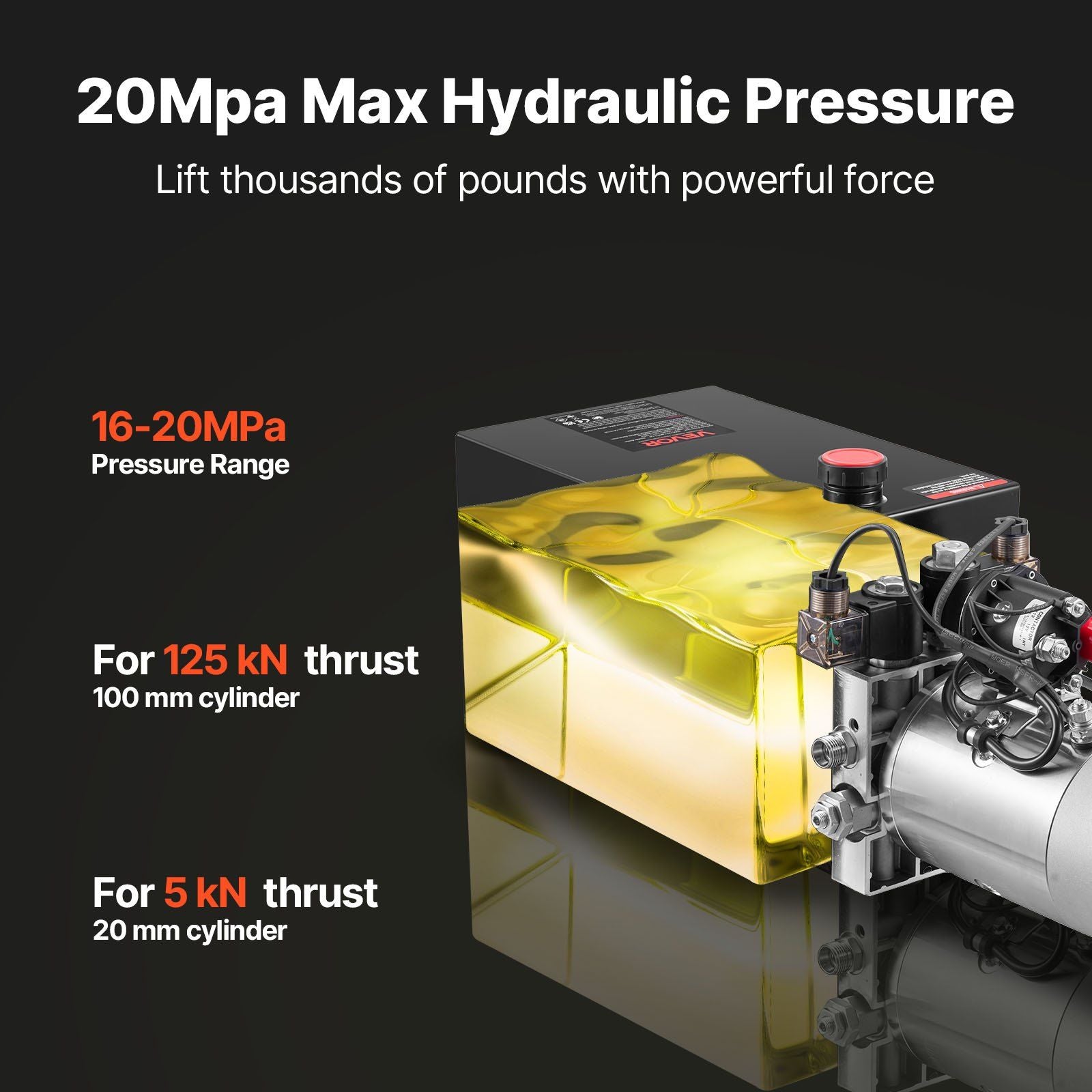 12 L Hydraulic Power Unit, Double Acting Dump Trailer Pump, 22 MPa Max Relief Pressure & 3.4 L/min Flow Rate, V952-12VSZYFXJSYXGNVP0001V9