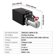 12 L Hydraulic Power Unit, Double Acting Dump Trailer Pump, 22 MPa Max Relief Pressure & 3.4 L/min Flow Rate, V952-12VSZYFXJSYXGNVP0001V9