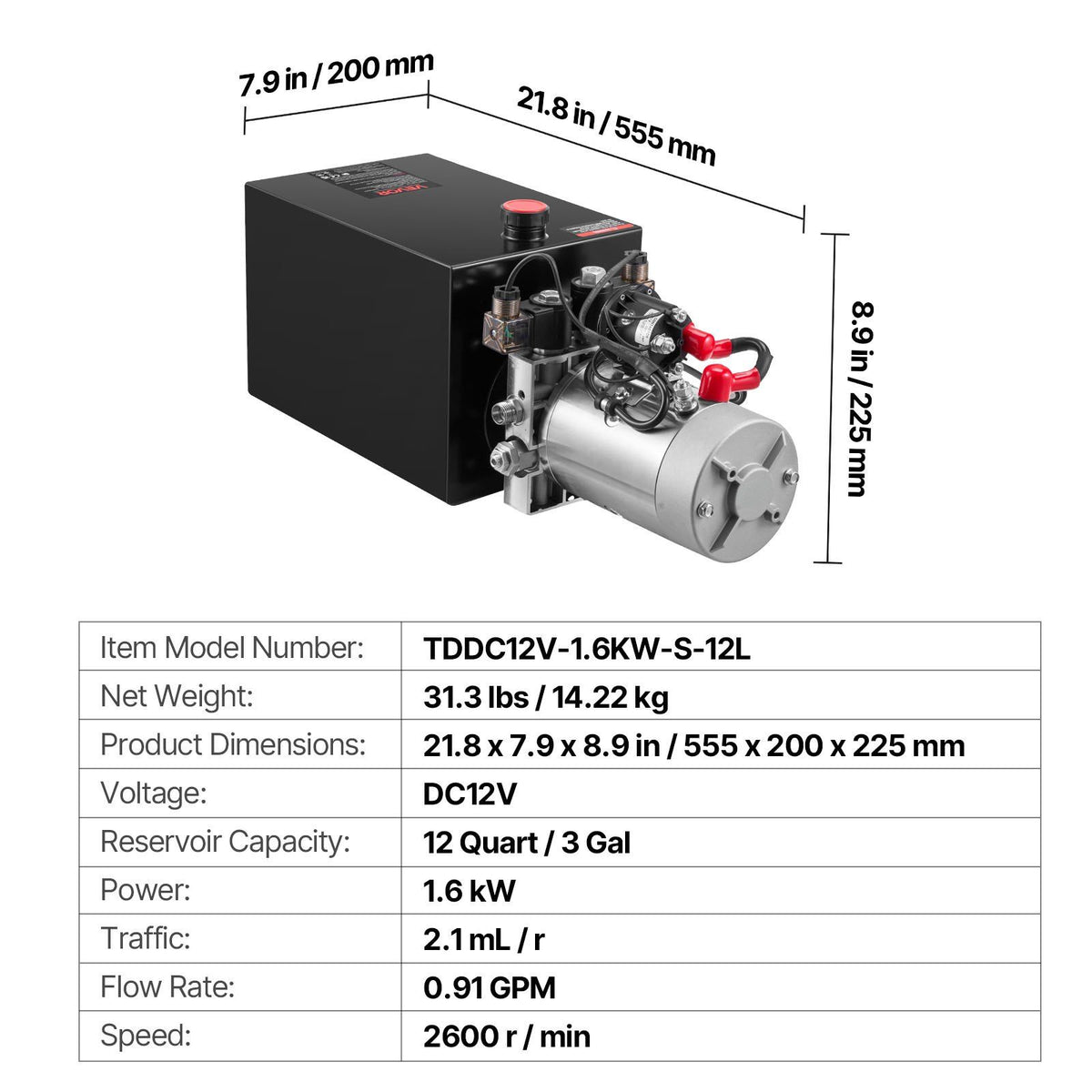 12 L Hydraulic Power Unit, Double Acting Dump Trailer Pump, 22 MPa Max Relief Pressure & 3.4 L/min Flow Rate, V952-12VSZYFXJSYXGNVP0001V9