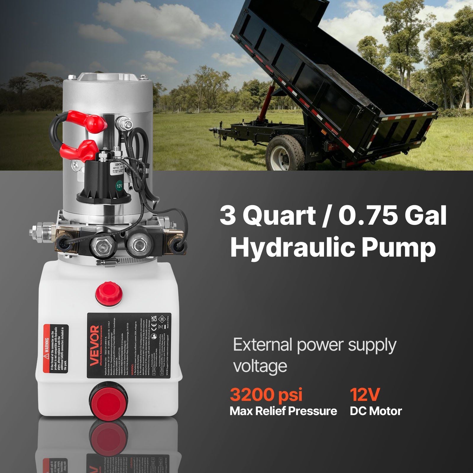 3 L Hydraulic Power Unit, Double Acting Dump Trailer Pump, 22 MPa Max Relief Pressure & 3.4 L/min Flow Rate, V952-12VSZYSLXCZYMIESA001V9