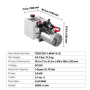 3 L Hydraulic Power Unit, Double Acting Dump Trailer Pump, 22 MPa Max Relief Pressure & 3.4 L/min Flow Rate, V952-12VSZYSLXCZYMIESA001V9
