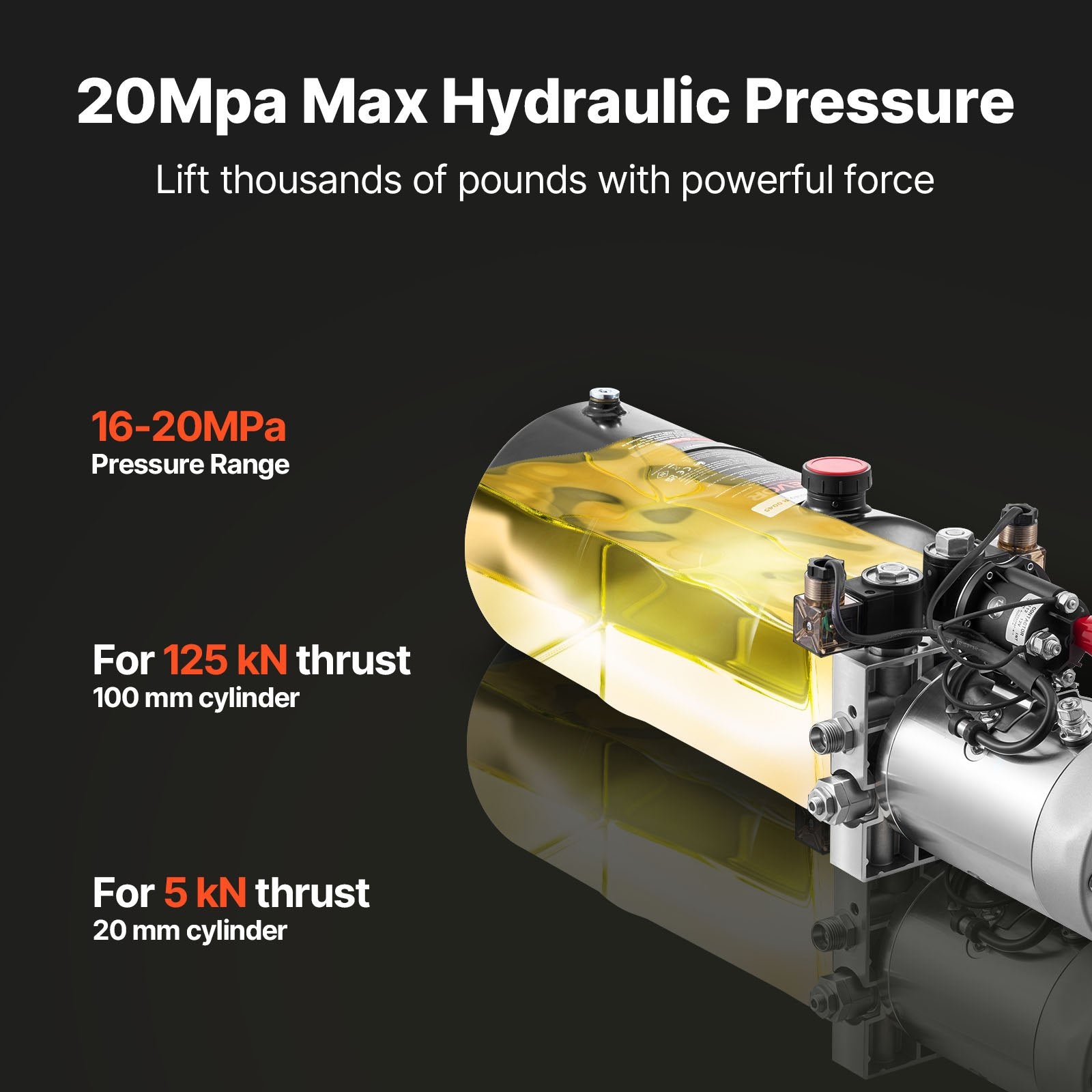 8 L Hydraulic Power Unit, Double Acting Dump Trailer Pump, 22 MPa Max Relief Pressure & 3.4 L/min Flow Rate, V952-12VSZYYXJSYX1FV09001V9