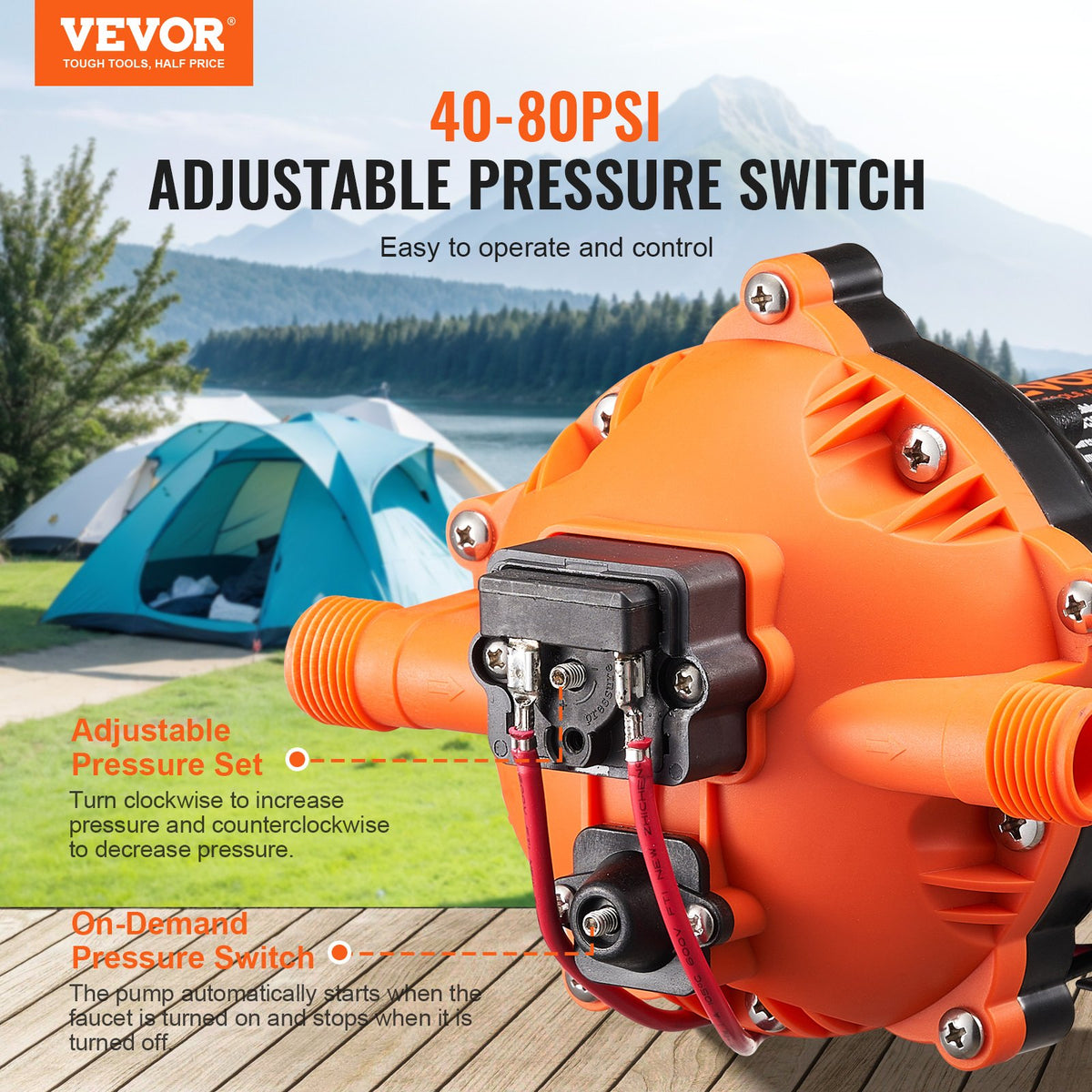 Diaphragm Pump 5GPM 18.93 L/min 5-Chamber Water Pump Pressure Switch V952-12VYYSB5Q50GK3DEDV9
