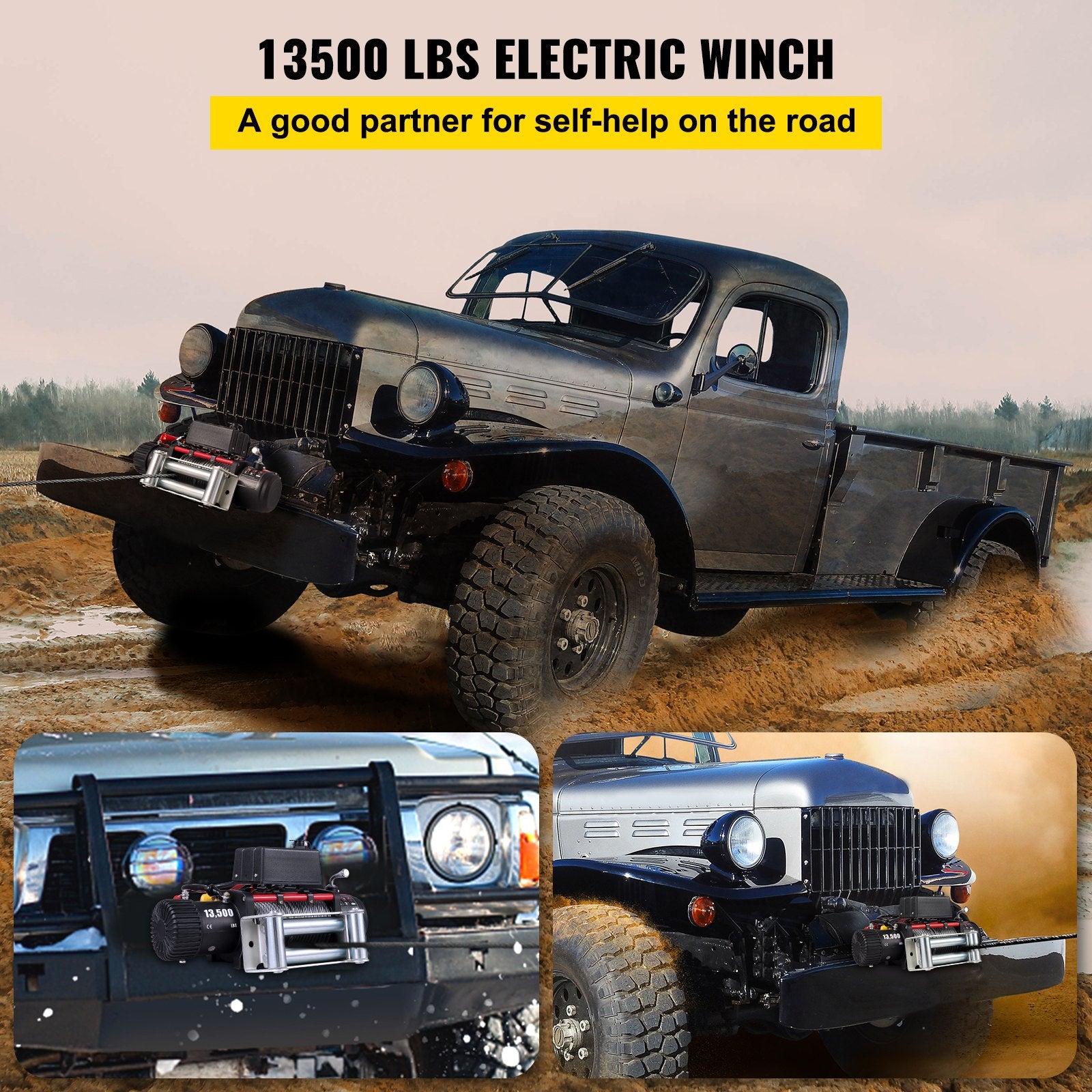 Electric Winch Recovery 12v 13500Lb / 6125Kg,Electric Truck Winch with Handle and Wireless Remote V952-13500LBSJP0000001V0