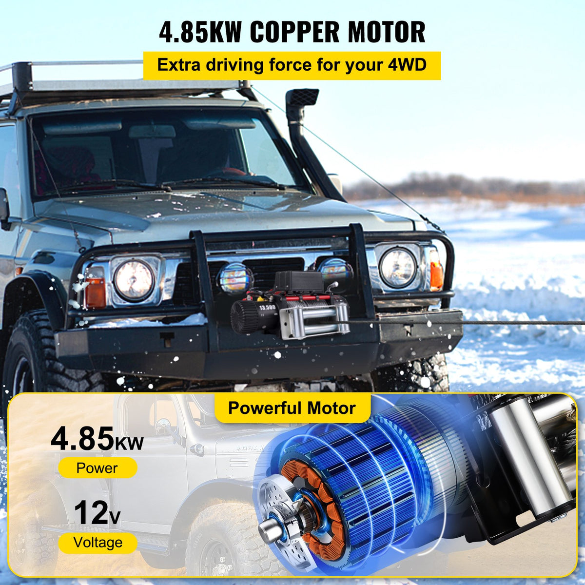 Electric Winch Recovery 12v 13500Lb / 6125Kg,Electric Truck Winch with Handle and Wireless Remote V952-13500LBSJP0000001V0