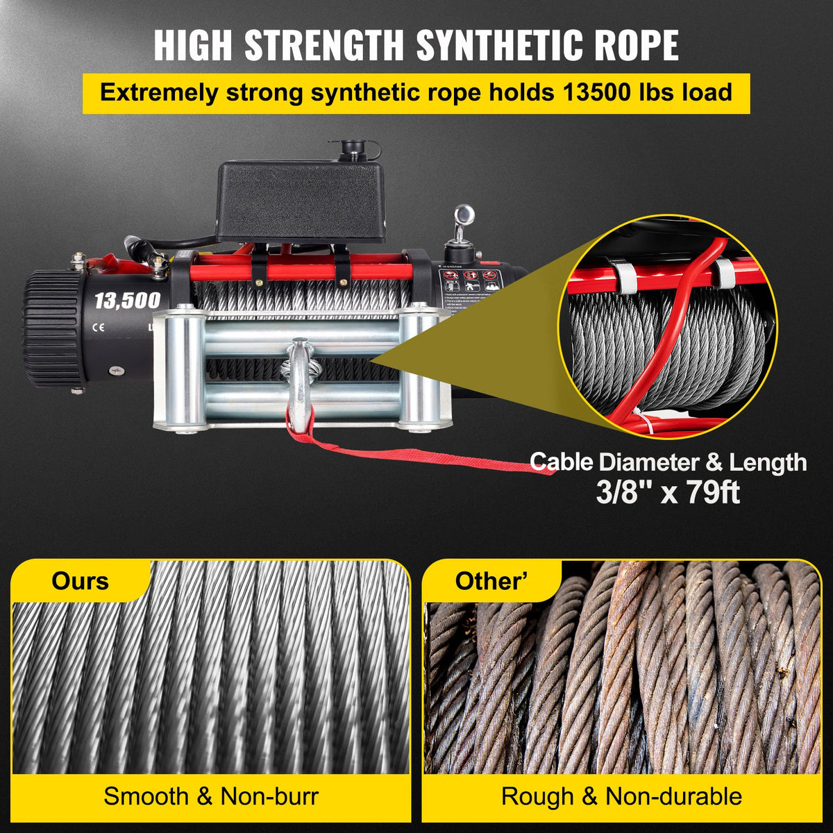 Electric Winch Recovery 12v 13500Lb / 6125Kg,Electric Truck Winch with Handle and Wireless Remote V952-13500LBSJP0000001V0