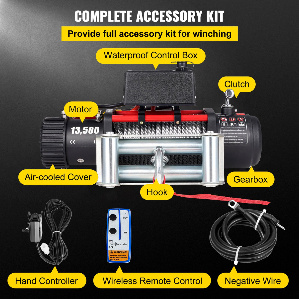 Electric Winch Recovery 12v 13500Lb / 6125Kg,Electric Truck Winch with Handle and Wireless Remote V952-13500LBSJP0000001V0
