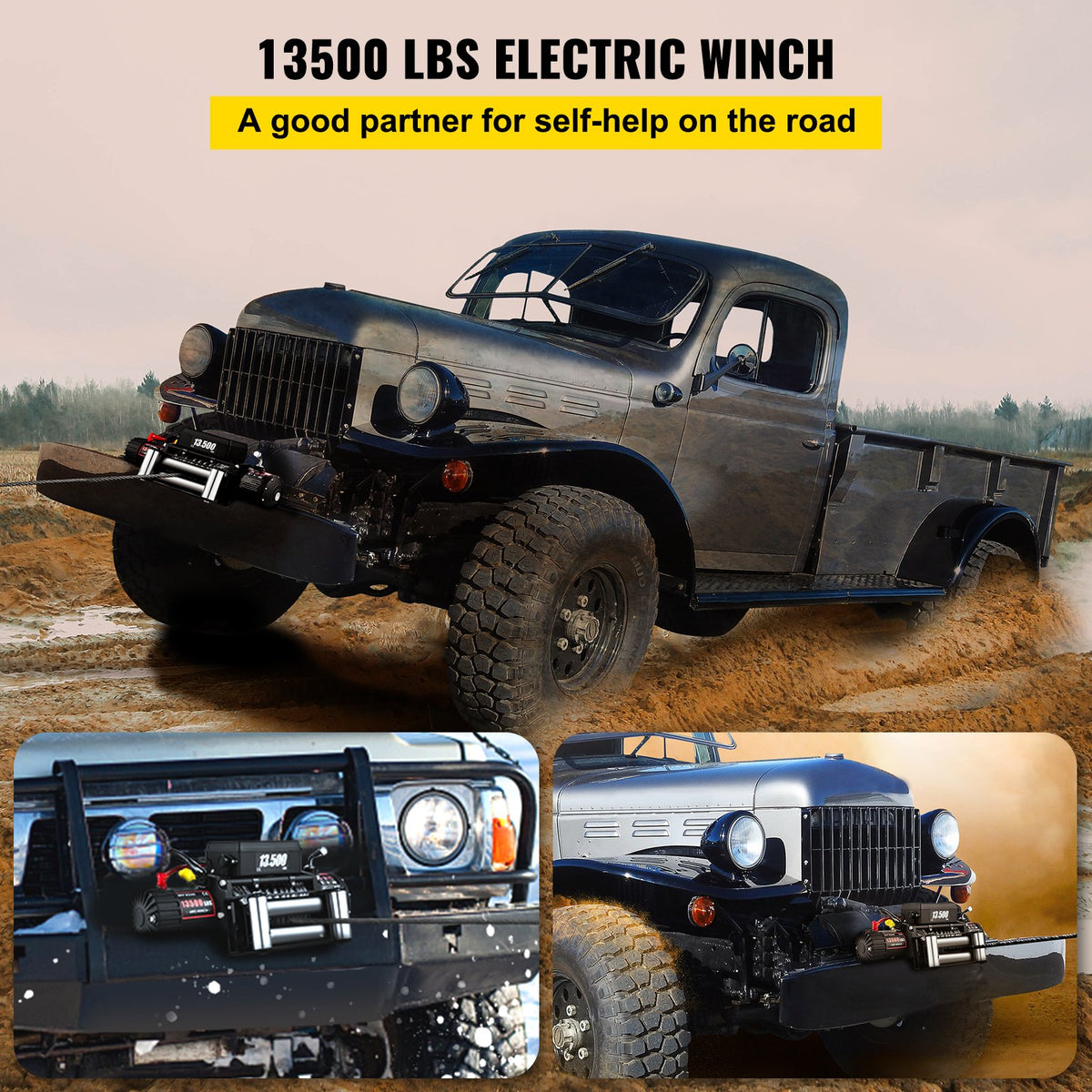 Electric Winch 13500lb/6123kg, Steel Cable Recovery Winch 12V, Power Winch with Wireless Remote Control, V952-13500LBSJPPTB0001V0