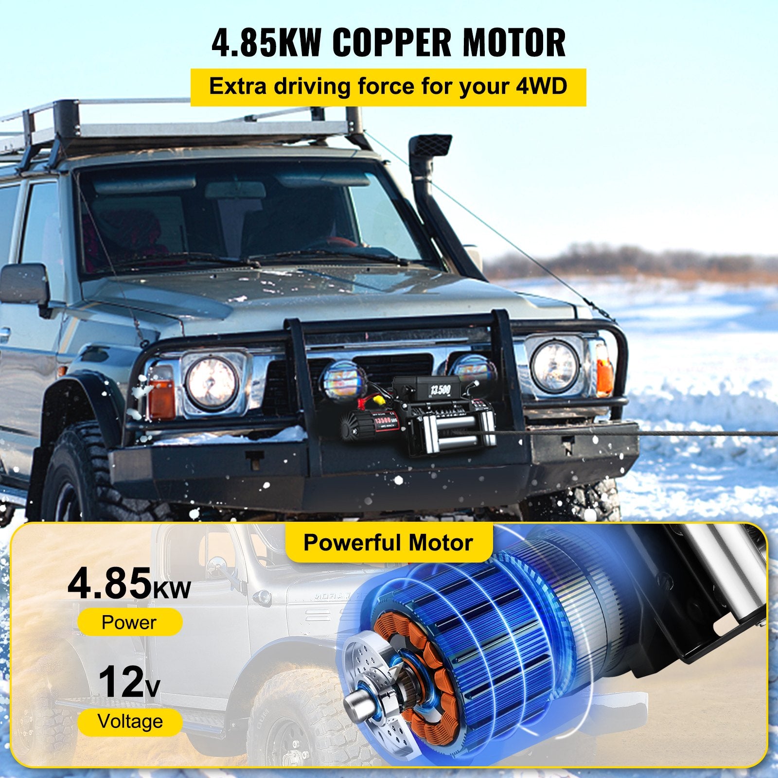 Electric Winch 13500lb/6123kg, Steel Cable Recovery Winch 12V, Power Winch with Wireless Remote Control, V952-13500LBSJPPTB0001V0