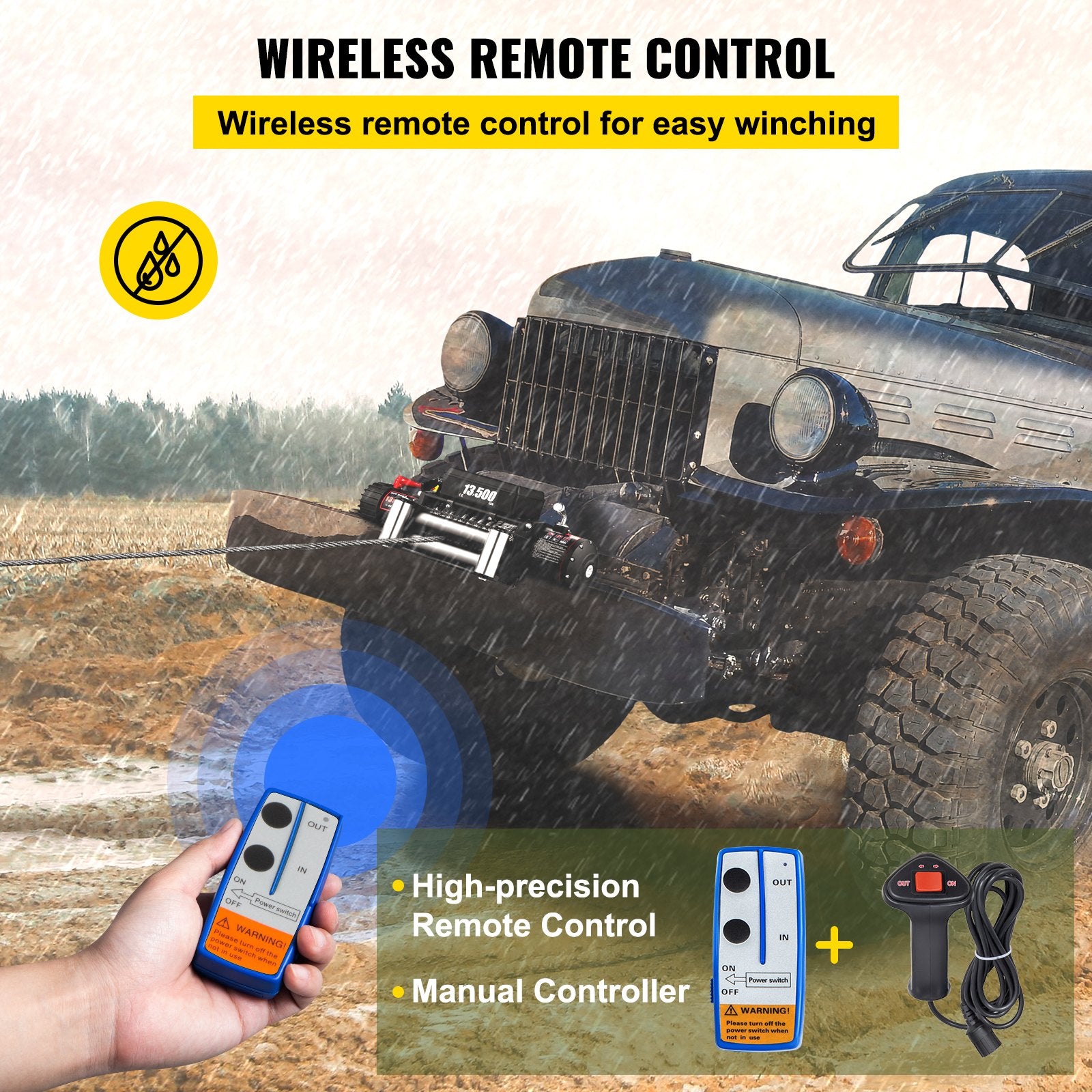 Electric Winch 13500lb/6123kg, Steel Cable Recovery Winch 12V, Power Winch with Wireless Remote Control, V952-13500LBSJPPTB0001V0