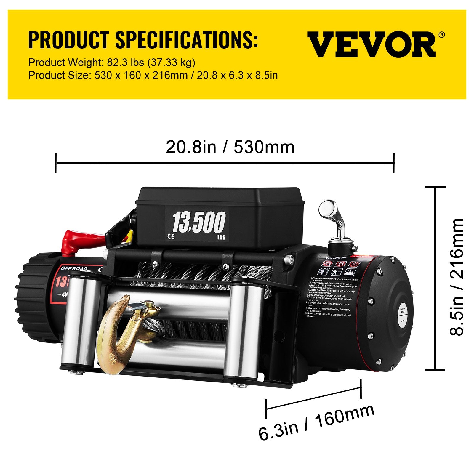 Electric Winch 13500lb/6123kg, Steel Cable Recovery Winch 12V, Power Winch with Wireless Remote Control, V952-13500LBSJPPTB0001V0