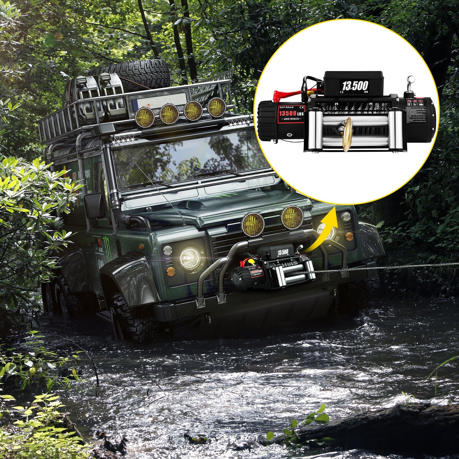Electric Winch 13500lb/6123kg, Steel Cable Recovery Winch 12V, Power Winch with Wireless Remote Control, V952-13500LBSJPPTB0001V0