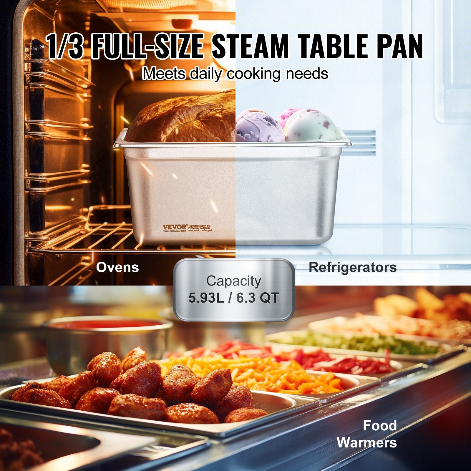 8 Pack Hotel Pans, 1/3 Size Anti-Jam Steam Pan with Lid, 0.8mm Thick Stainless Steel Steam Table Pan, 6-Inch V952-13FCCPBXG8JTBFFA9V0