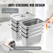 8 Pack Hotel Pans, 1/3 Size Anti-Jam Steam Pan with Lid, 0.8mm Thick Stainless Steel Steam Table Pan, 6-Inch V952-13FCCPBXG8JTBFFA9V0