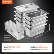 8 Pack Hotel Pans, 1/3 Size Anti-Jam Steam Pan with Lid, 0.8mm Thick Stainless Steel Steam Table Pan, 6-Inch V952-13FCCPBXG8JTBFFA9V0