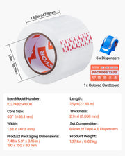 Packing Tape 6 Rolls 25 Yards Clear Shipping Tape with Dispenser 2.7 Mil V952-15YCXFXJD6GZT3JQ3V0