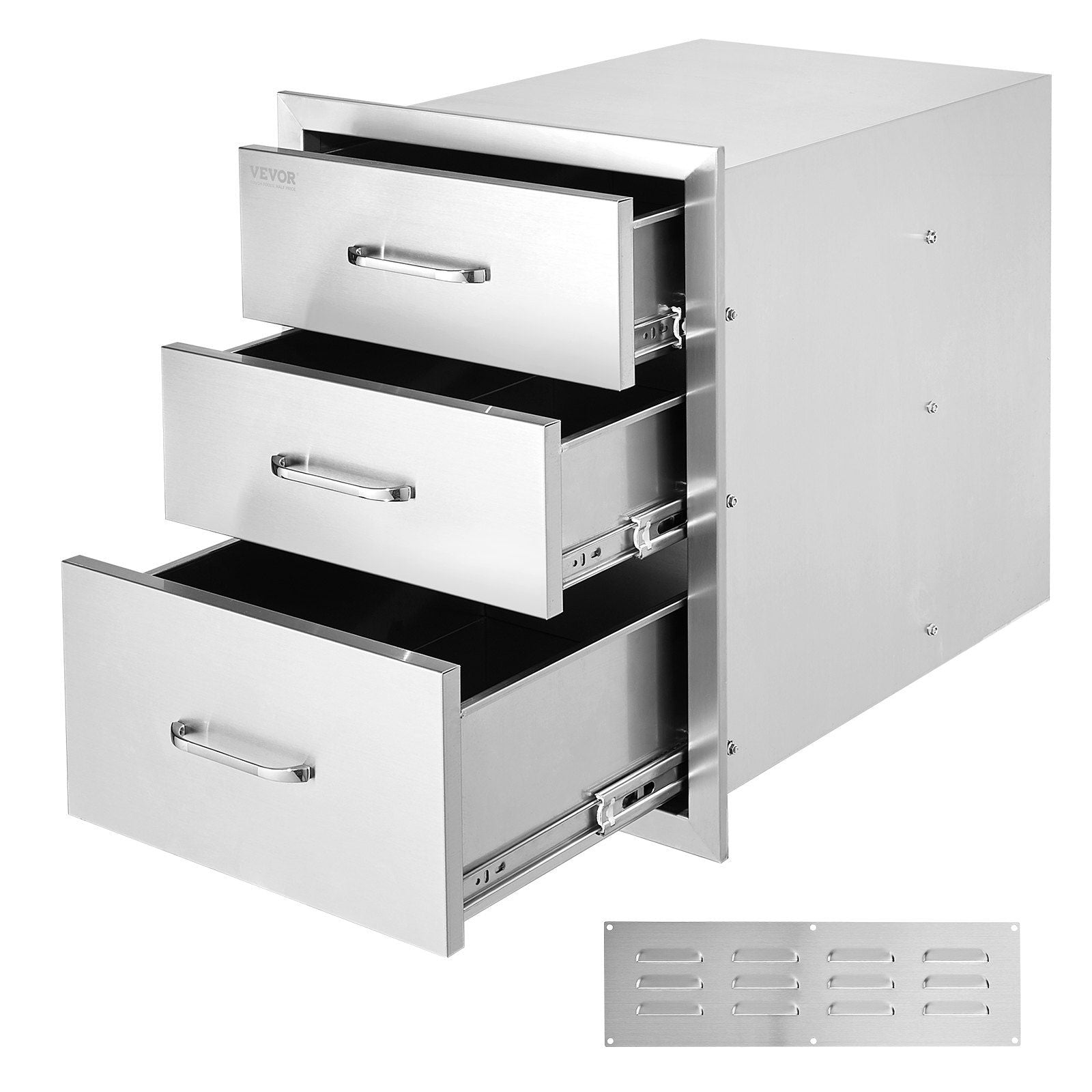 18x23 Inch Outdoor Kitchen Stainless Steel Triple Access BBQ Drawers with Chrome Handle, 18 x23 x 23 Inch V952-18X23YC3CBXGCTG01V0