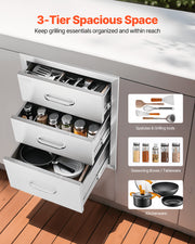 18x23 Inch Outdoor Kitchen Stainless Steel Triple Access BBQ Drawers with Chrome Handle, 18 x23 x 23 Inch V952-18X23YC3CBXGCTG01V0