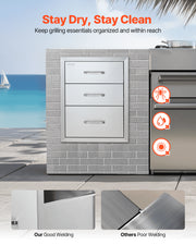 18x23 Inch Outdoor Kitchen Stainless Steel Triple Access BBQ Drawers with Chrome Handle, 18 x23 x 23 Inch V952-18X23YC3CBXGCTG01V0