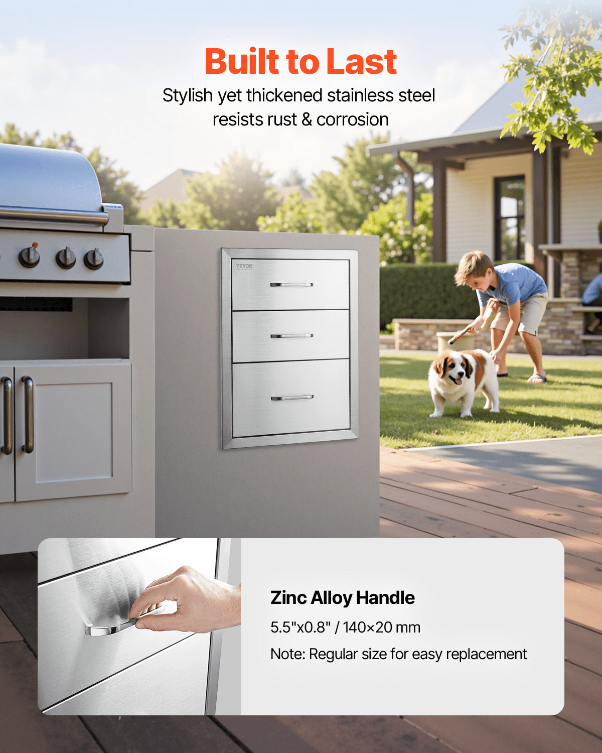 18x23 Inch Outdoor Kitchen Stainless Steel Triple Access BBQ Drawers with Chrome Handle, 18 x23 x 23 Inch V952-18X23YC3CBXGCTG01V0