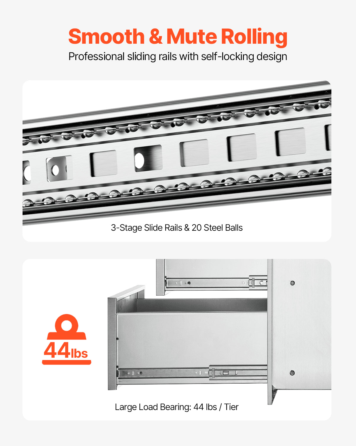 18x23 Inch Outdoor Kitchen Stainless Steel Triple Access BBQ Drawers with Chrome Handle, 18 x23 x 23 Inch V952-18X23YC3CBXGCTG01V0