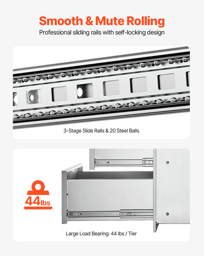 18x23 Inch Outdoor Kitchen Stainless Steel Triple Access BBQ Drawers with Chrome Handle, 18 x23 x 23 Inch V952-18X23YC3CBXGCTG01V0