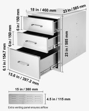 18x23 Inch Outdoor Kitchen Stainless Steel Triple Access BBQ Drawers with Chrome Handle, 18 x23 x 23 Inch V952-18X23YC3CBXGCTG01V0