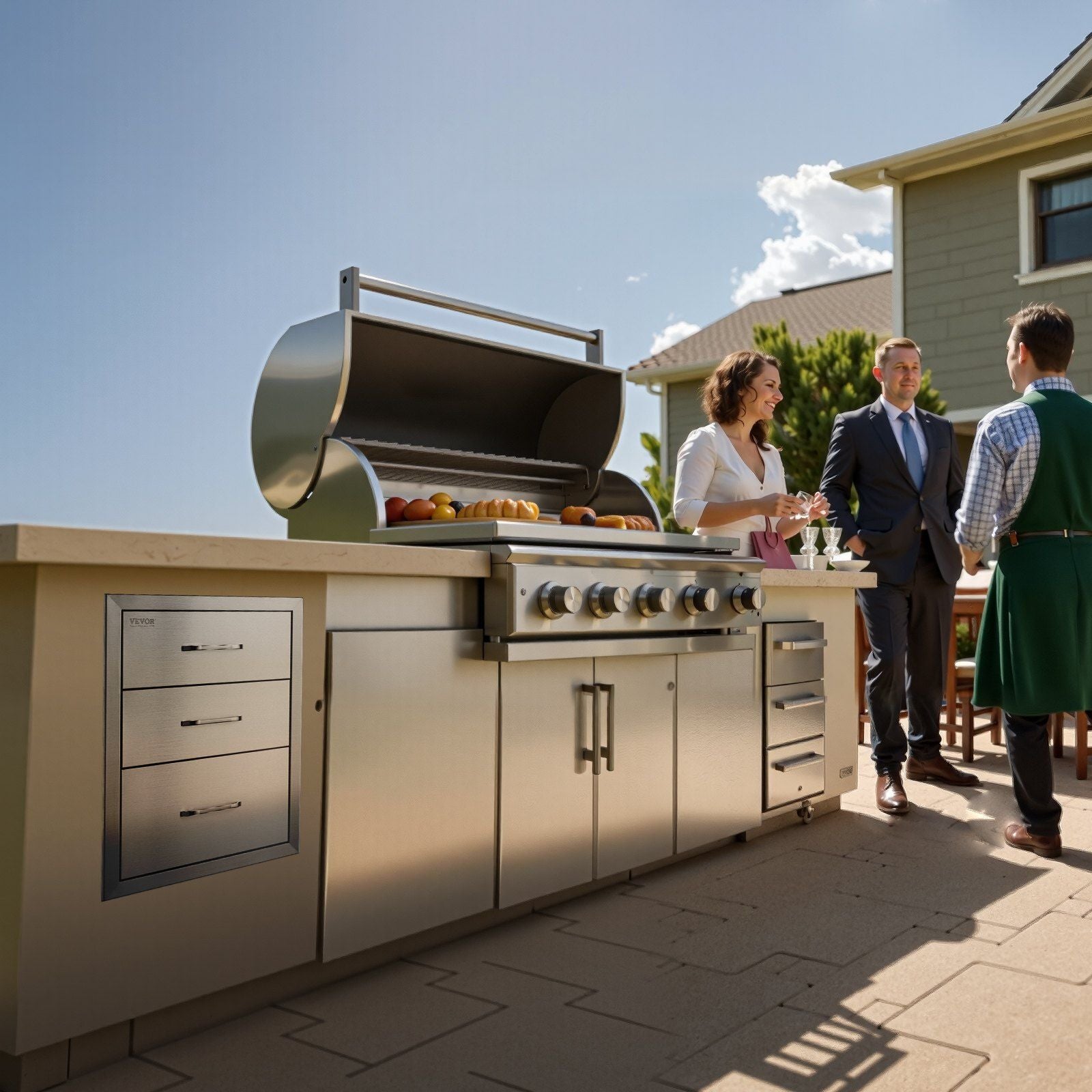 18x23 Inch Outdoor Kitchen Stainless Steel Triple Access BBQ Drawers with Chrome Handle, 18 x23 x 23 Inch V952-18X23YC3CBXGCTG01V0