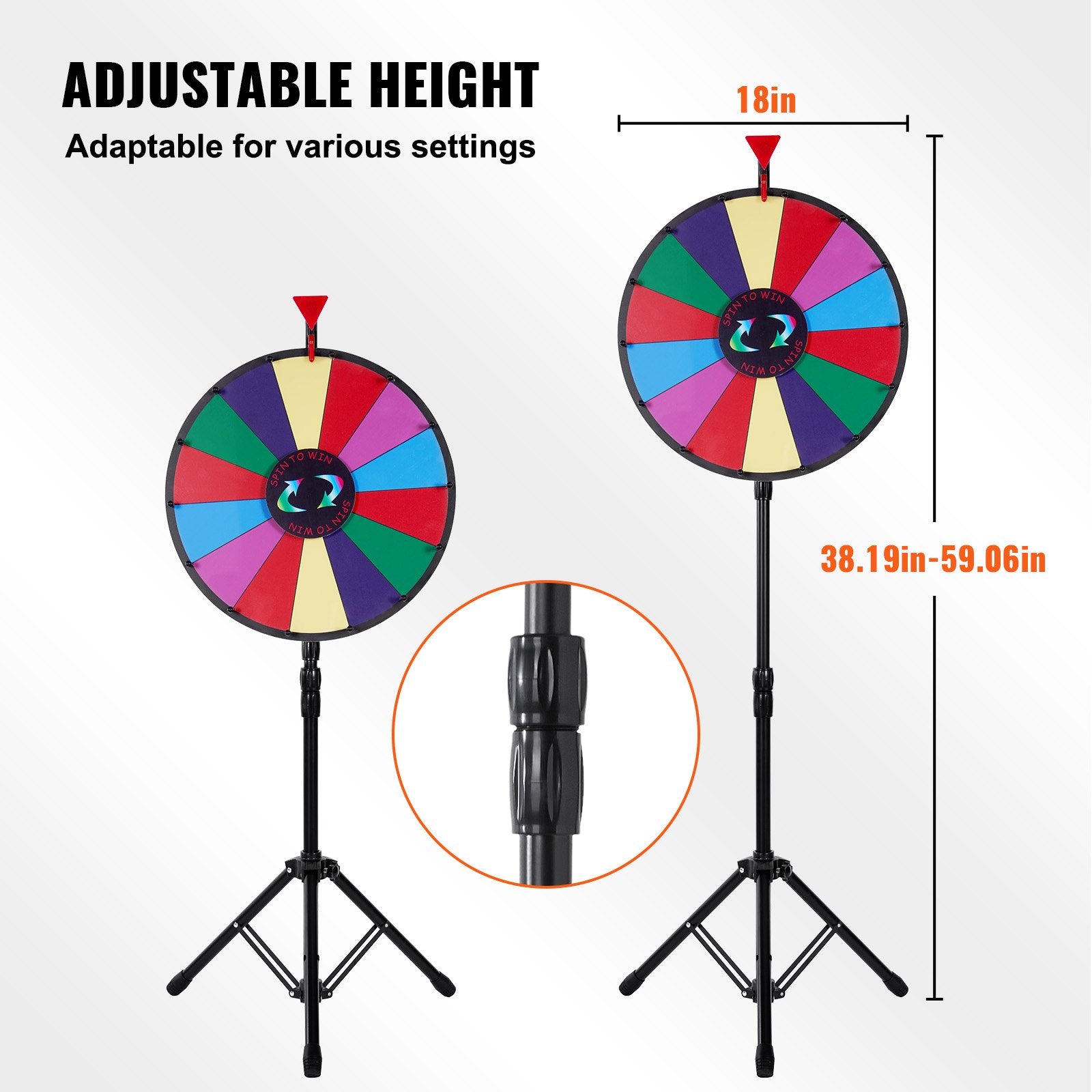 18 Inch Tabletop Color Prize Wheel with Folding Tripod Floor Stand 14 Slots Dry Erase V952-18YCSJZCCSZL00001V0
