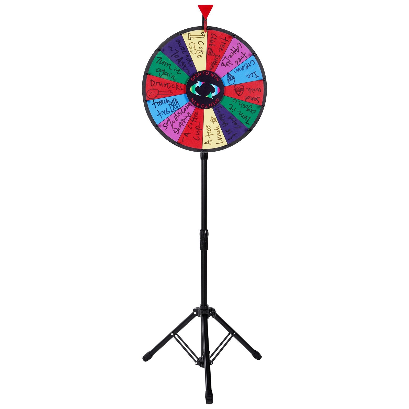 18 Inch Tabletop Color Prize Wheel with Folding Tripod Floor Stand 14 Slots Dry Erase V952-18YCSJZCCSZL00001V0