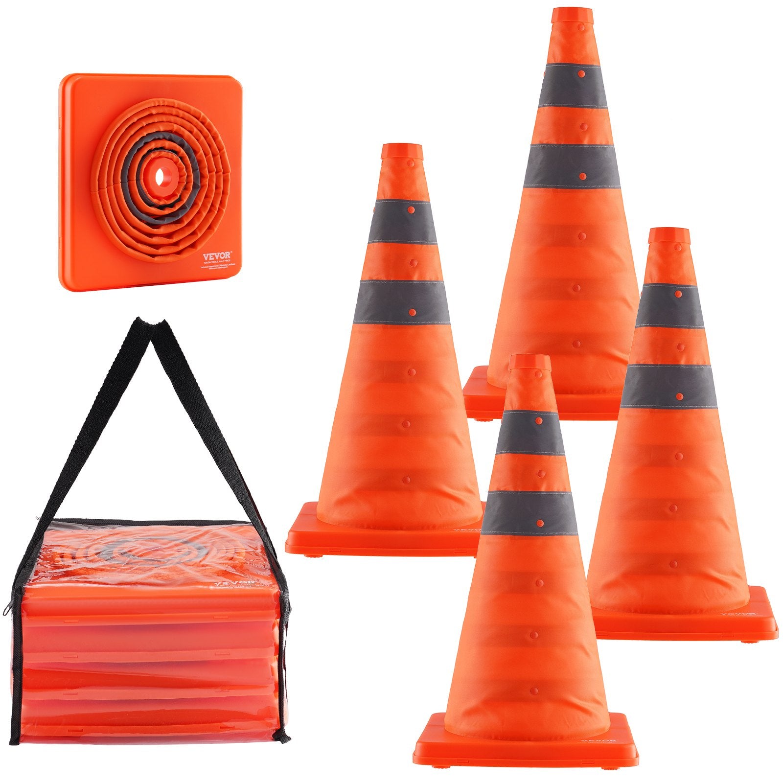Safety Cones, 4 Pack 18 inch Collapsible Traffic Cones, Construction Cones with Reflective Collars, Wide Base V952-18ZDAQZ18YCQM2TA7V0