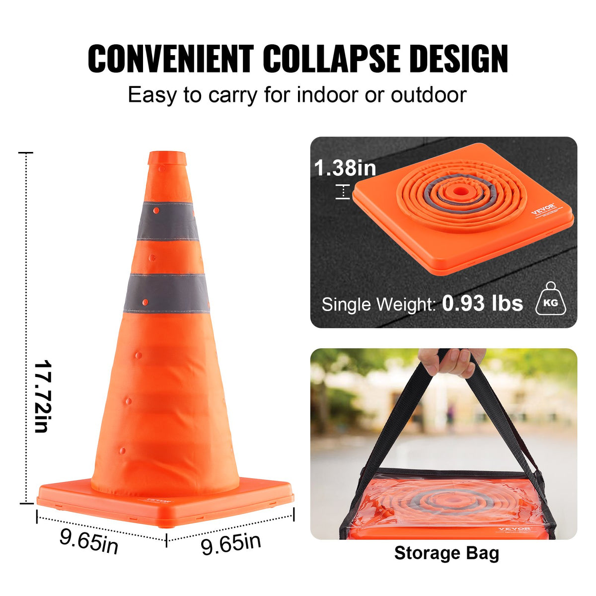 Safety Cones, 4 Pack 18 inch Collapsible Traffic Cones, Construction Cones with Reflective Collars, Wide Base V952-18ZDAQZ18YCQM2TA7V0