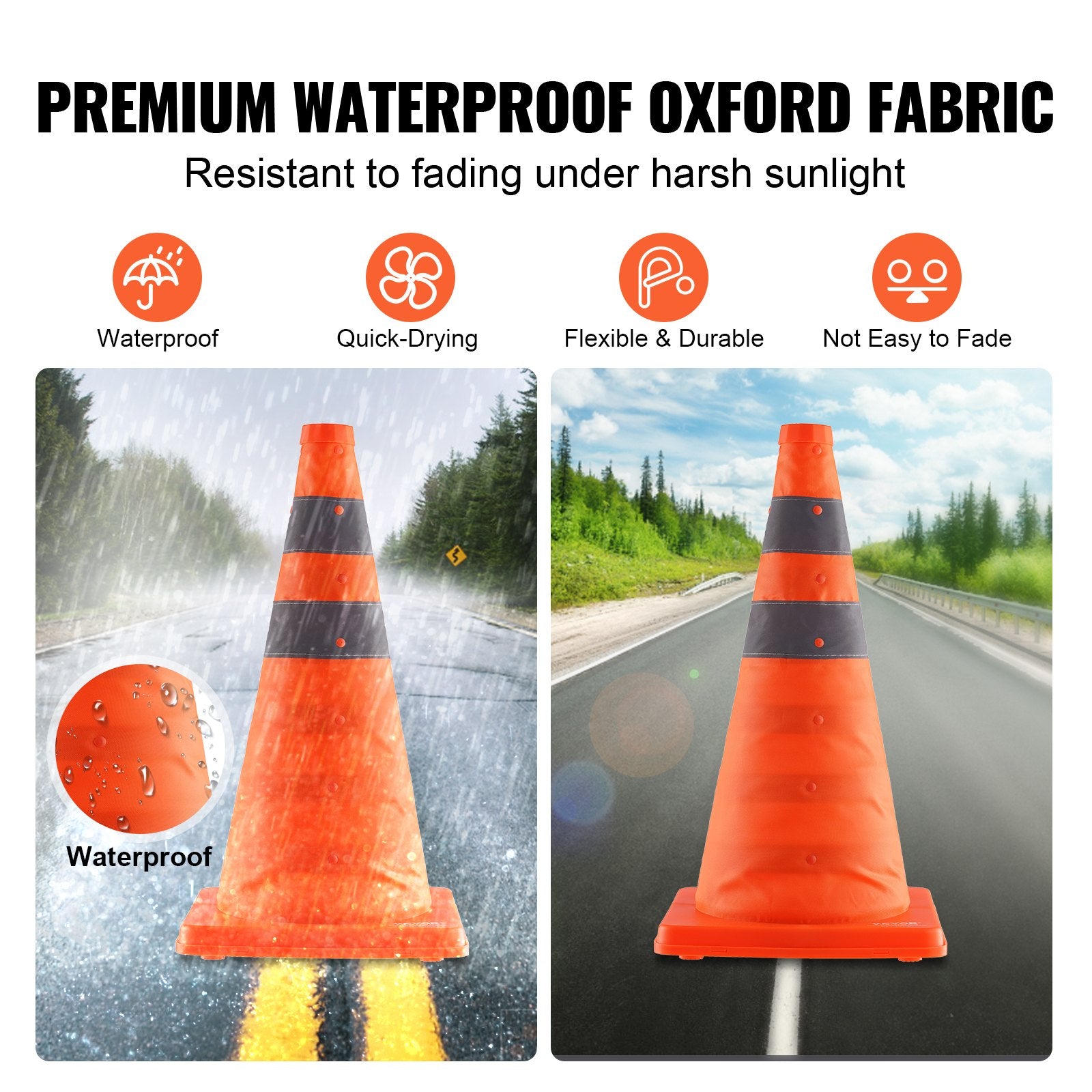 Safety Cones, 4 Pack 18 inch Collapsible Traffic Cones, Construction Cones with Reflective Collars, Wide Base V952-18ZDAQZ18YCQM2TA7V0