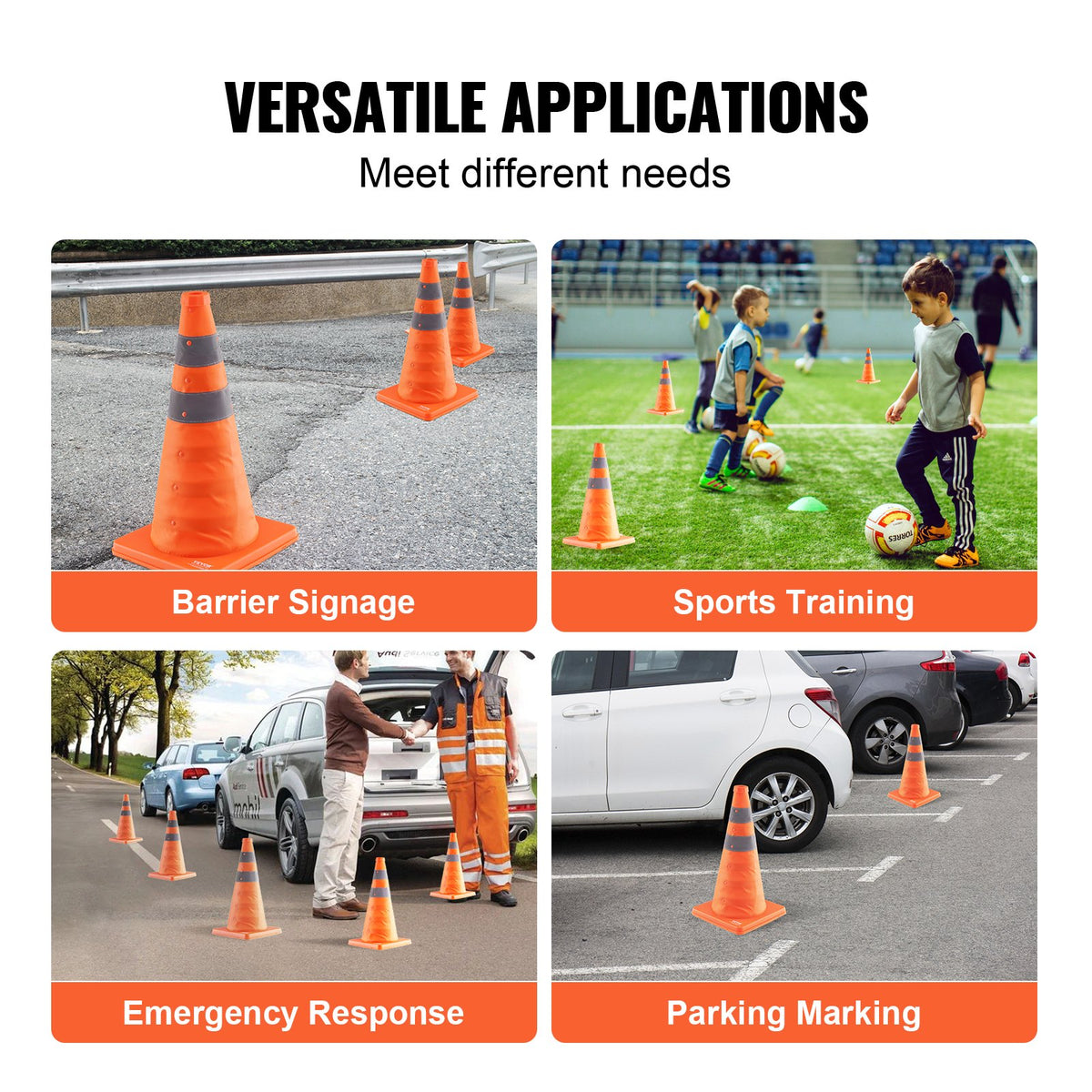 Safety Cones, 4 Pack 18 inch Collapsible Traffic Cones, Construction Cones with Reflective Collars, Wide Base V952-18ZDAQZ18YCQM2TA7V0