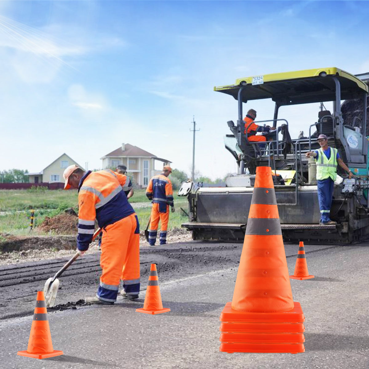 Safety Cones, 4 Pack 18 inch Collapsible Traffic Cones, Construction Cones with Reflective Collars, Wide Base V952-18ZDAQZ18YCQM2TA7V0