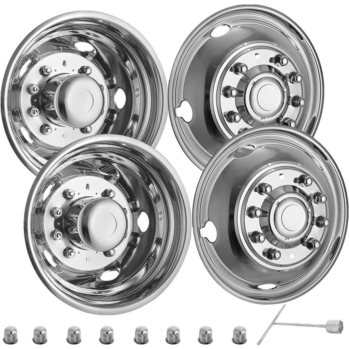 Polished 19.5" 10 Lug Wheel Simulators Stainless Steel Bolt Kit Hubcap Kit Fit for 2005-2020 Ford F450/F550 V952-19.5CBXGLGG000001V0