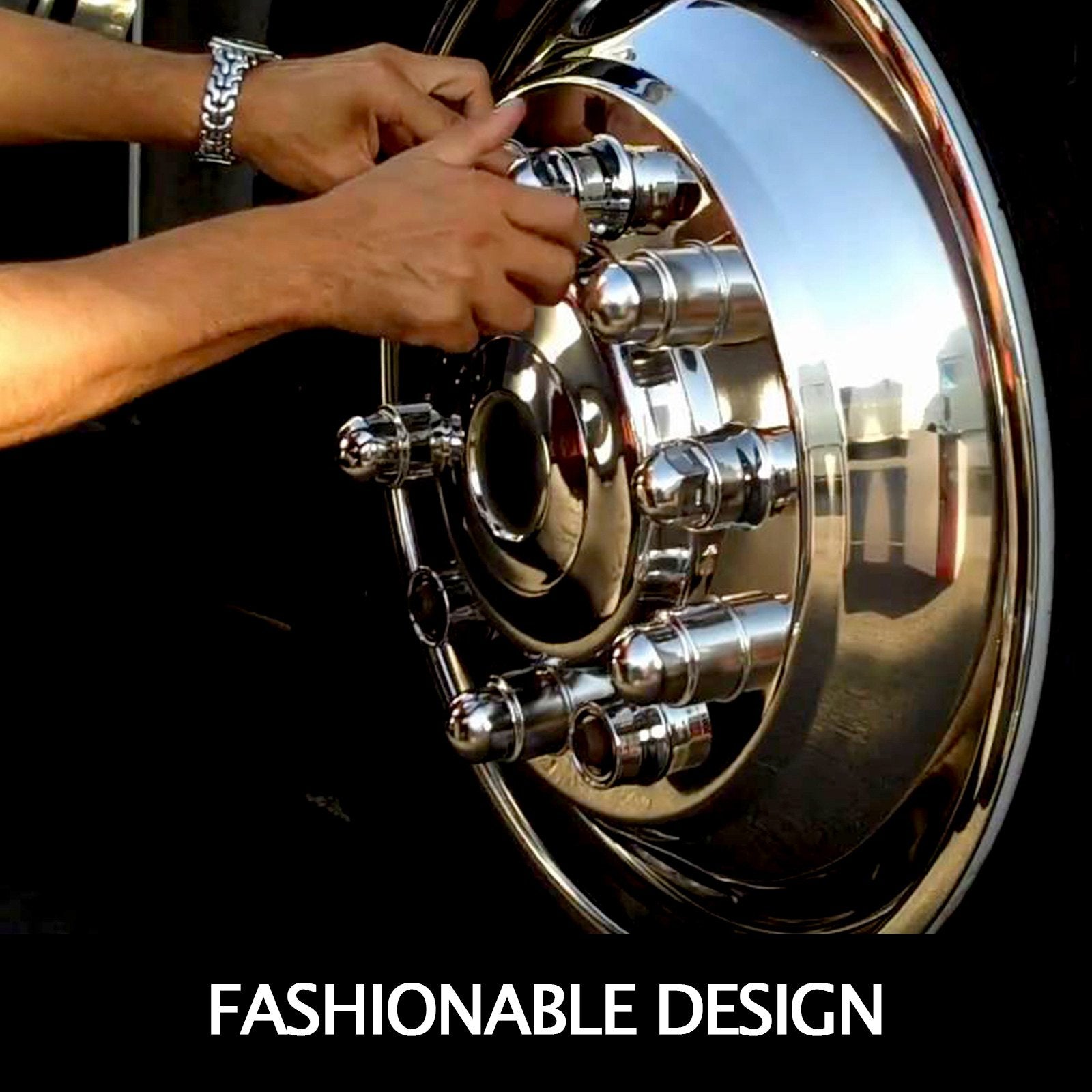 Polished 19.5" 10 Lug Wheel Simulators Stainless Steel Bolt Kit Hubcap Kit Fit for 2005-2020 Ford F450/F550 V952-19.5CBXGLGG000001V0