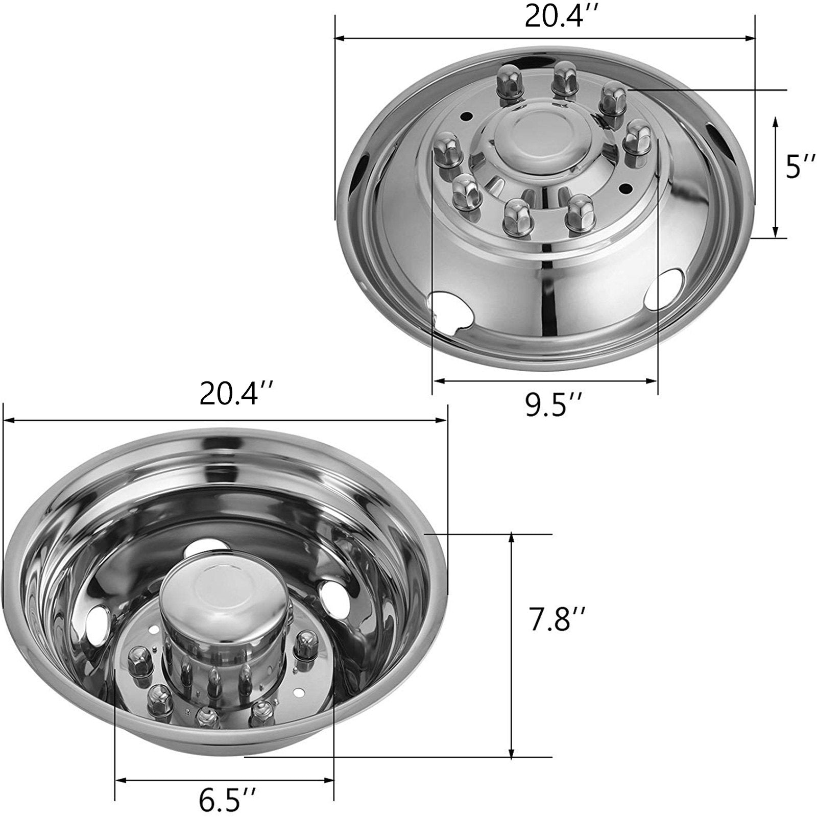 Polished 19.5" 10 Lug Wheel Simulators Stainless Steel Bolt Kit Hubcap Kit Fit for 2005-2020 Ford F450/F550 V952-19.5CBXGLGG000001V0