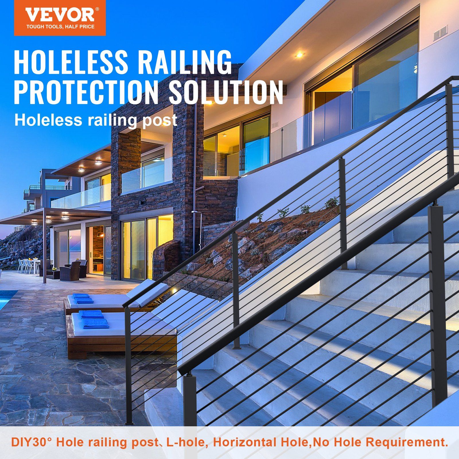 Cable Railing Post, 36" x 2" x 2" Steel Level Deck Railing Post Without Holes, SUS304 Stainless Steel Cable V952-1JZLGZ91455H6Z2UHV0