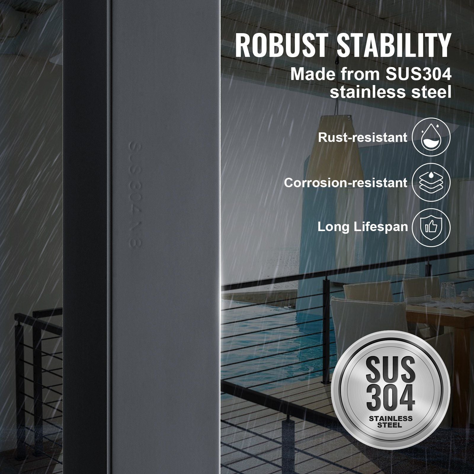 Cable Railing Post, 36" x 2" x 2" Steel Level Deck Railing Post Without Holes, SUS304 Stainless Steel Cable V952-1JZLGZ91455H6Z2UHV0