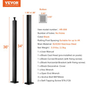 Cable Railing Post, 36" x 2" x 2" Steel Level Deck Railing Post Without Holes, SUS304 Stainless Steel Cable V952-1JZLGZ91455H6Z2UHV0