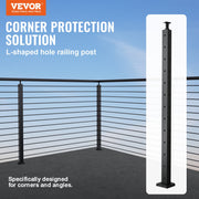 Cable Railing Post, 42" x 1" x 2" Steel L-Shaped Hole Corner Railing Post, 12 Pre-Drilled Holes, SUS304 V952-1JZLGZHS1067CSWRBV0