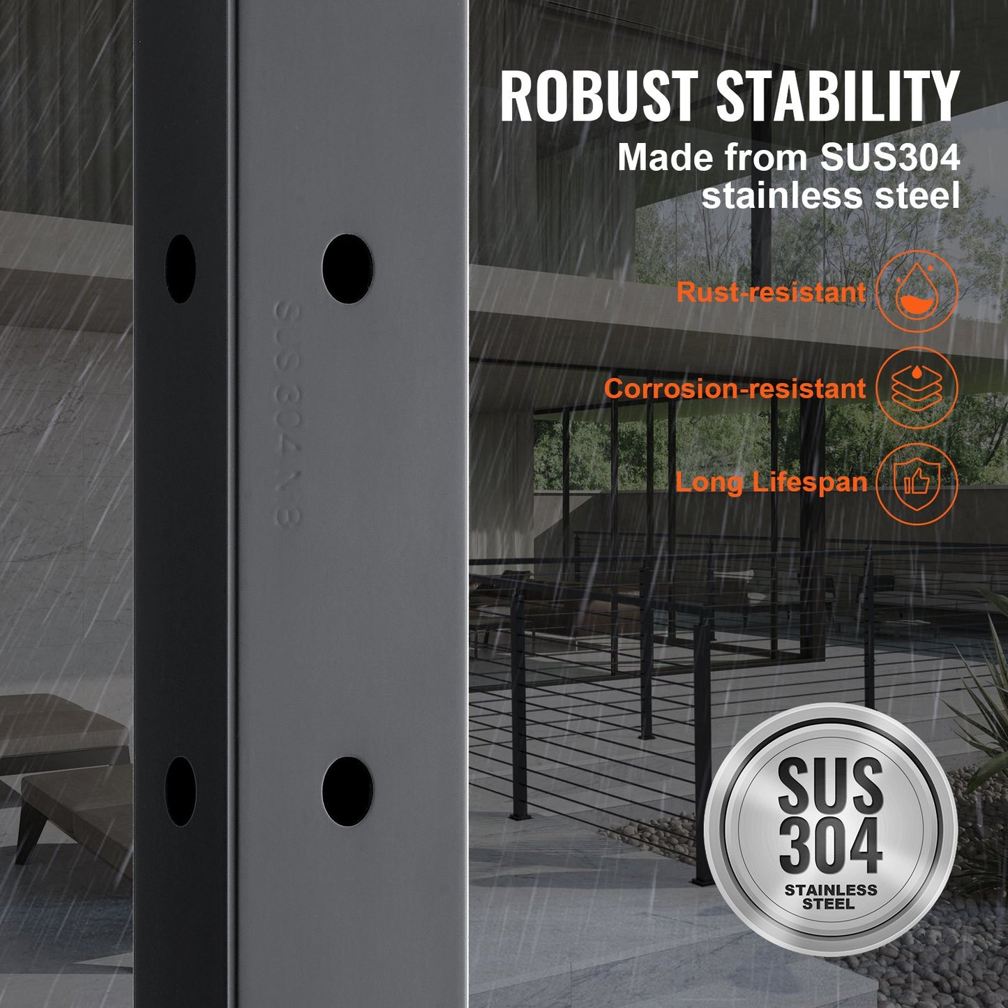 Cable Railing Post, 42" x 1" x 2" Steel L-Shaped Hole Corner Railing Post, 12 Pre-Drilled Holes, SUS304 V952-1JZLGZHS1067CSWRBV0