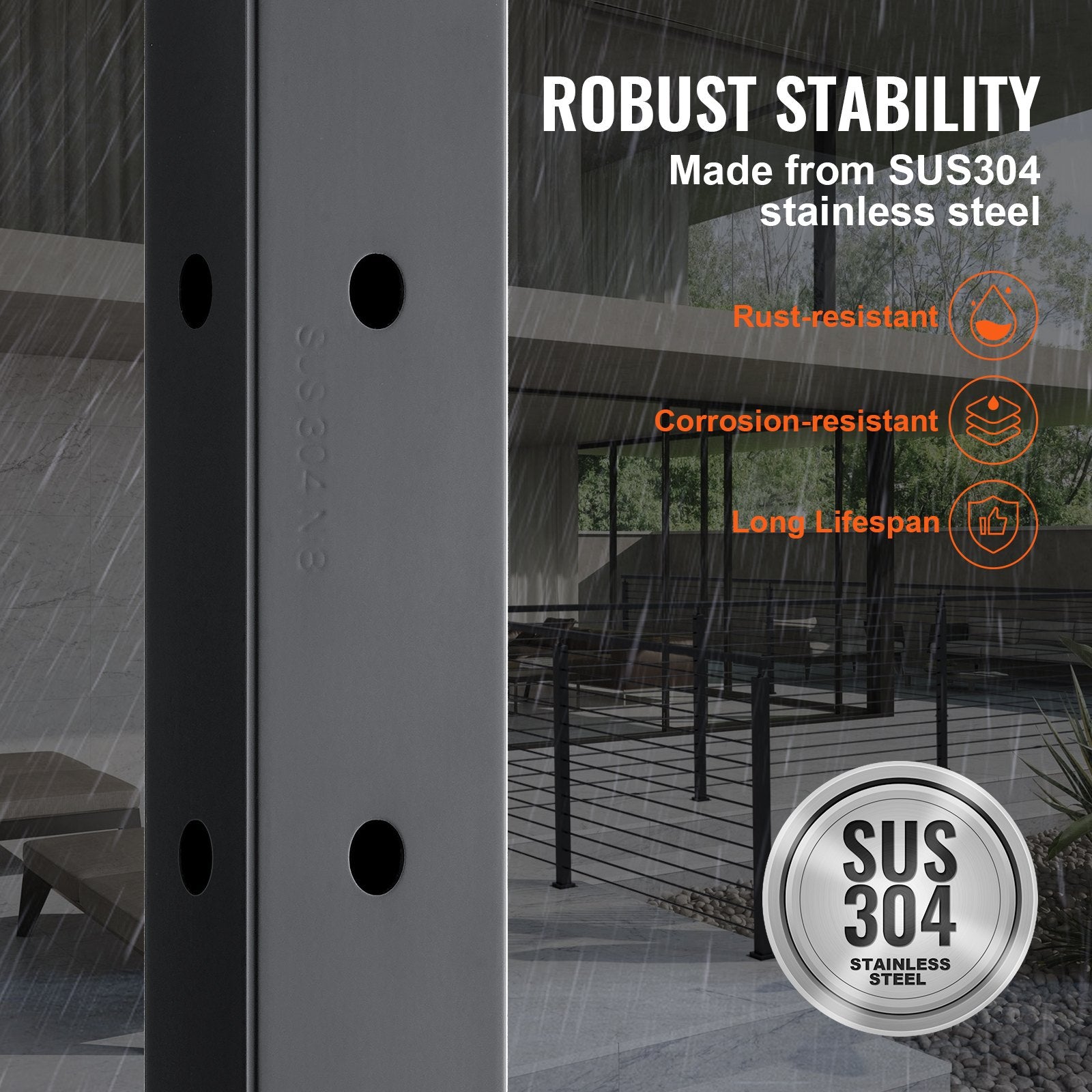 Cable Railing Post, 42" x 1" x 2" Steel L-Shaped Hole Corner Railing Post, 12 Pre-Drilled Holes, SUS304 V952-1JZLGZHS1067CSWRBV0