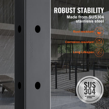 Cable Railing Post, 42" x 1" x 2" Steel L-Shaped Hole Corner Railing Post, 12 Pre-Drilled Holes, SUS304 V952-1JZLGZHS1067CSWRBV0