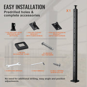 Cable Railing Post, 42" x 1" x 2" Steel L-Shaped Hole Corner Railing Post, 12 Pre-Drilled Holes, SUS304 V952-1JZLGZHS1067CSWRBV0