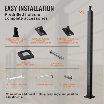 Cable Railing Post, 42" x 1" x 2" Steel L-Shaped Hole Corner Railing Post, 12 Pre-Drilled Holes, SUS304 V952-1JZLGZHS1067CSWRBV0