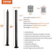 Cable Railing Post, 42" x 1" x 2" Steel L-Shaped Hole Corner Railing Post, 12 Pre-Drilled Holes, SUS304 V952-1JZLGZHS1067CSWRBV0