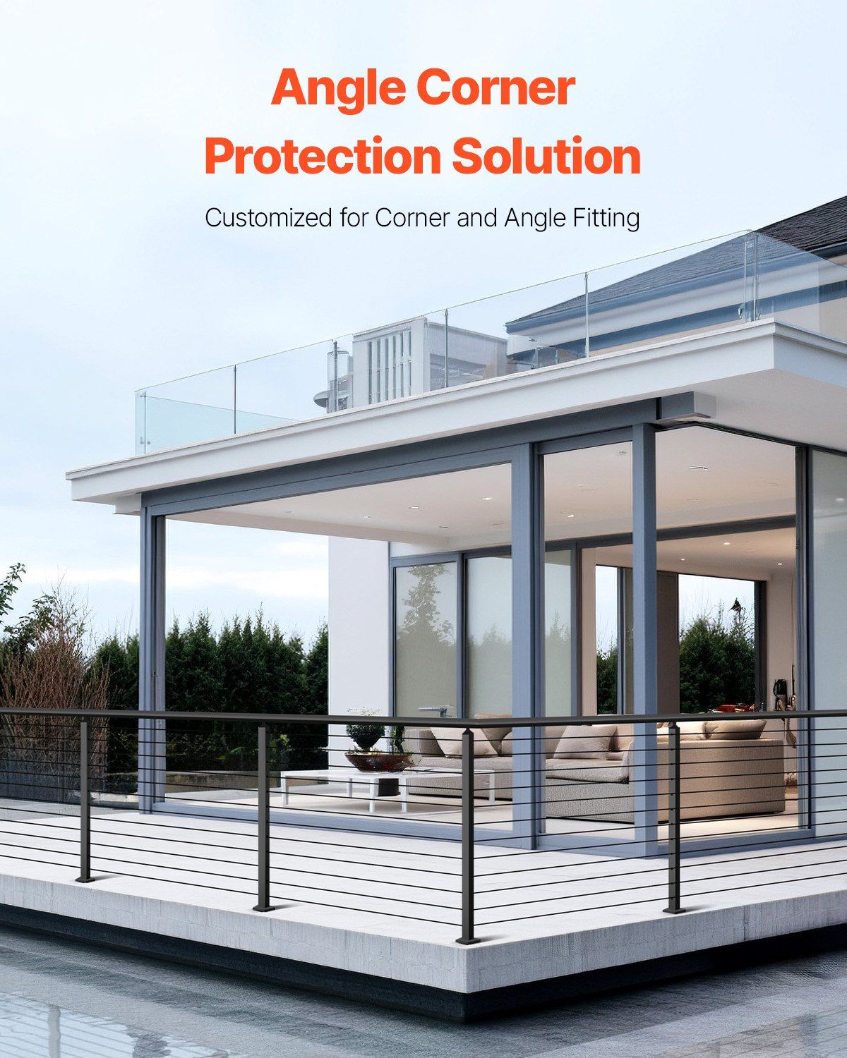 Cable Railing Post, 106.7x5x5cm Corner Railing Post, with L-Shaped Pre-Drilled Holes, Stainless Steel Cable V952-1JZLGZXHS1065S1EW001V0